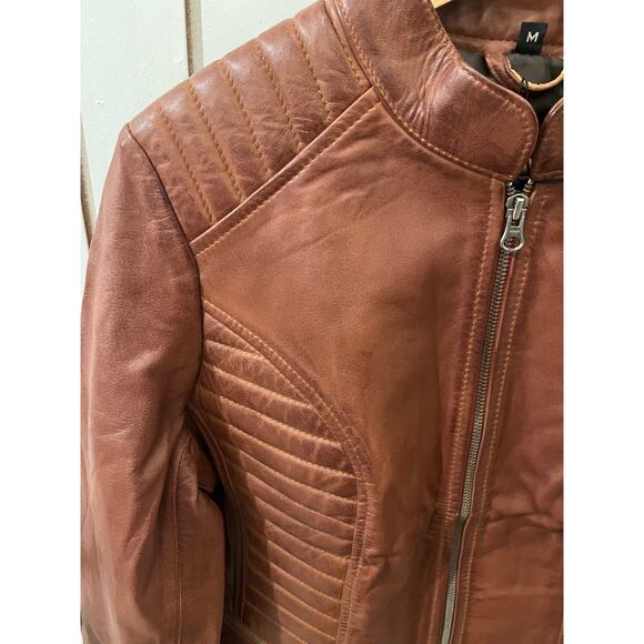Decrum Genuine Leather Rachel Women Cognac Jacket With Removable Hood -  M - Picture 4 of 5